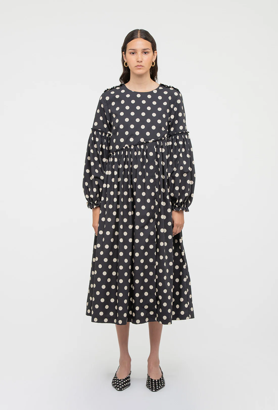 Fenella Dress - Black/Ecru Spot - Image 3