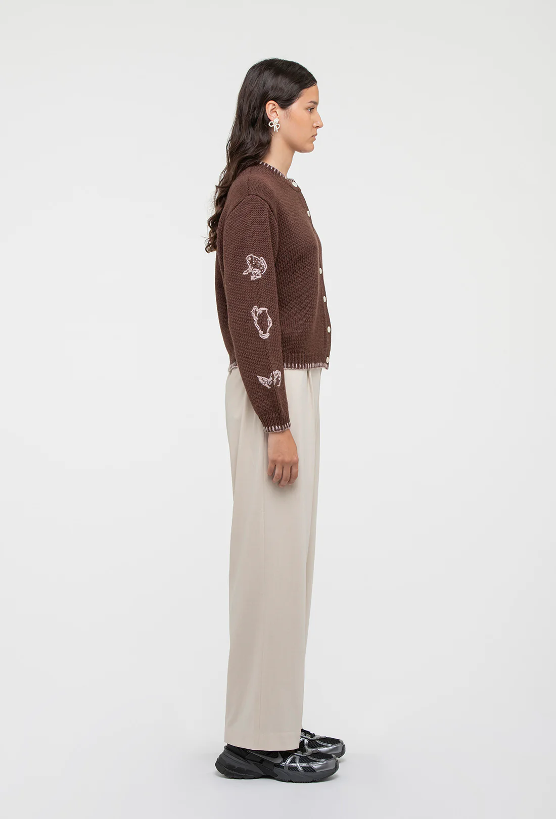 Hartley Cardigan - Chocolate Brown/Pale Pink - Image 4